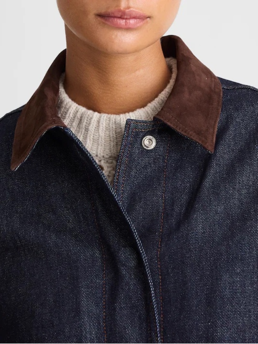 Madewell Denim Chore Jacket Suede Collar in Rinse Wash size medium NEW $228 MSRP - Picture 3 of 12